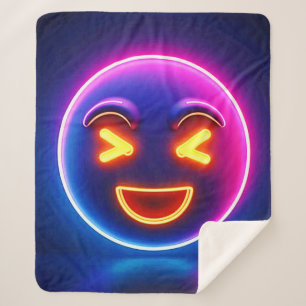 Neon Laughing Emoji Joy Sherpa Blanket