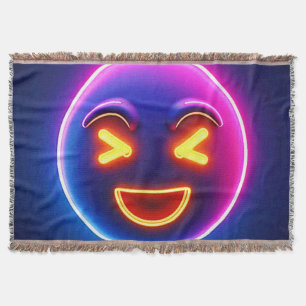 Neon Laughing Emoji Joy Throw Blanket