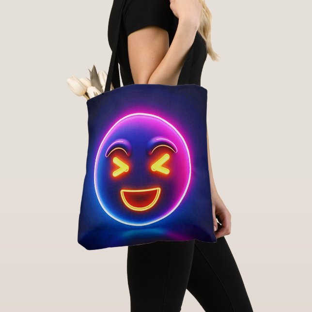 Neon Laughing Emoji Joy Tote Bag (Close Up)