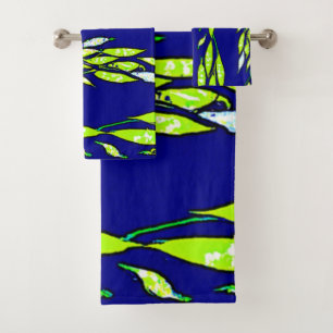 Neon Leaf Branch Pattern Bath Towel Set
