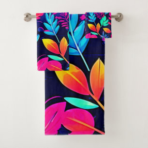 Neon Leaf Paradise Art Bath Towel Set