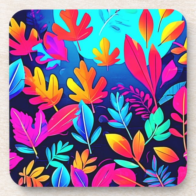 Neon Leaf Paradise Art Coaster (Front)