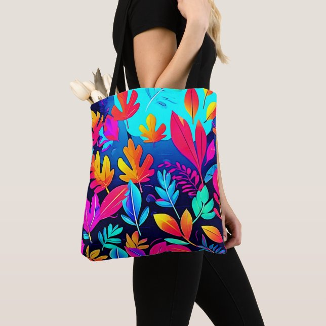Neon Leaf Paradise Art Tote Bag (Close Up)
