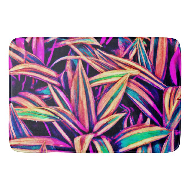 Neon Leaf Patterns Unveiled Bath Mat (Front)