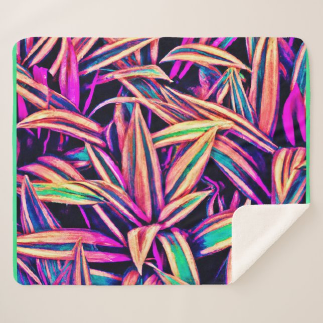 Neon Leaf Patterns Unveiled Sherpa Blanket (Front (Horizontal))