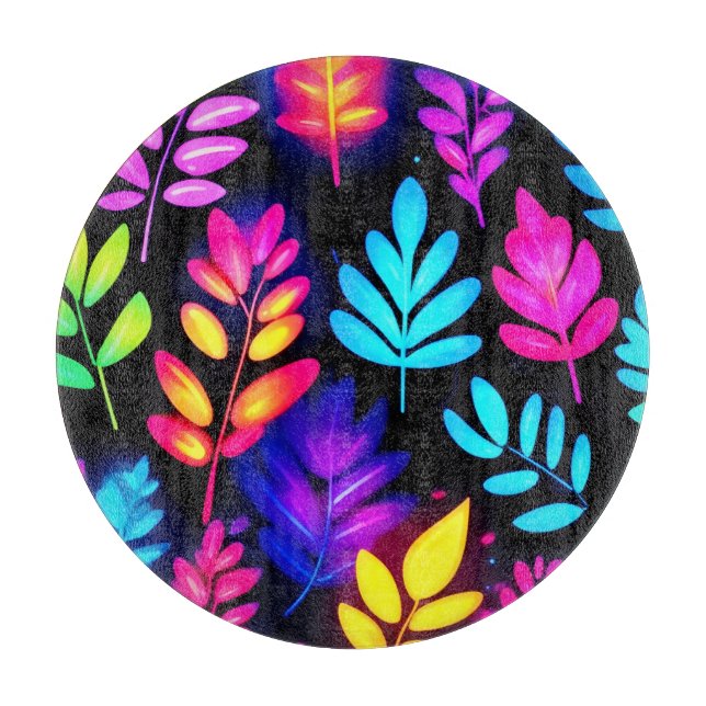 Neon Leaves Abstract Pattern Cutting Board (Front)
