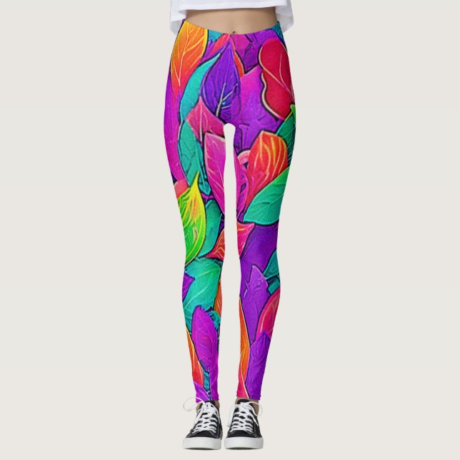 Neon Leaves: Cartoon Flow Leggings (Front)