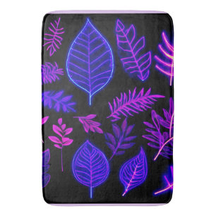 Neon Leaves in Pink and Purple Hues Bath Mat