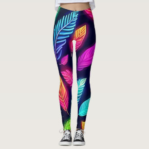 Neon Leaves in Vibrant Glow Art Leggings