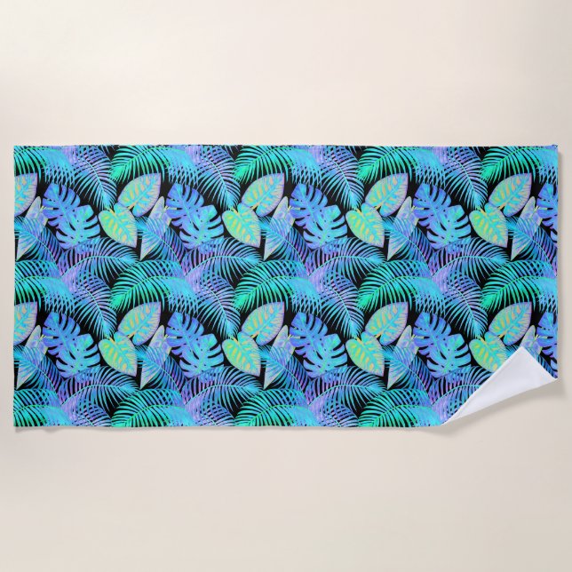 Neon leaves tropical beach towel (Front)