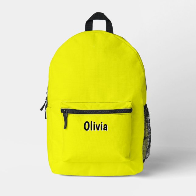 Neon Lemon and Black 3D Personalised Name  Printed Backpack (Front)