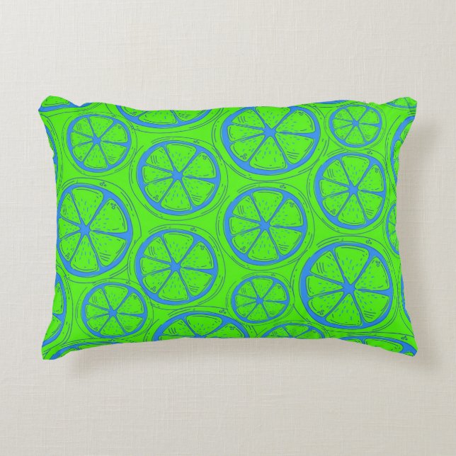 Neon Lemon Slice Boho Chic Decorative Cushion (Front)