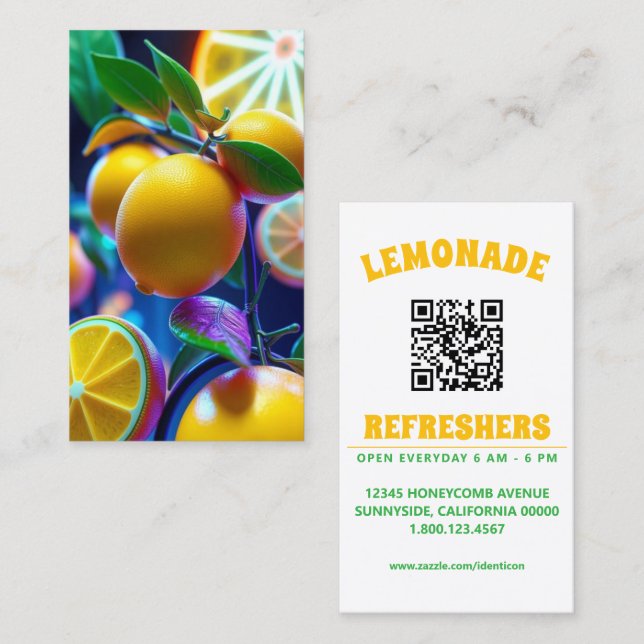 neon lemons limes with qr code business card (Front/Back)