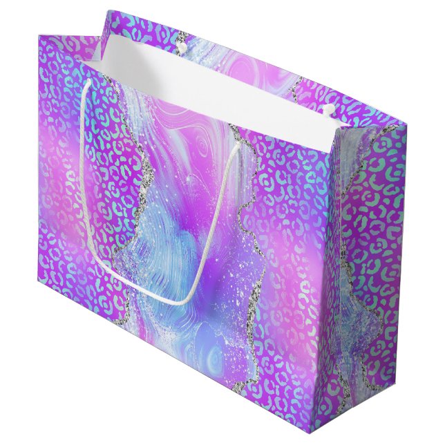 Neon Leopard Agate | Glam Abstract Stone Pattern Large Gift Bag (Front Angled)