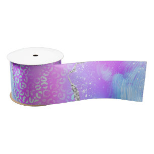 Neon Leopard Agate   Glam Abstract Stone Pattern Satin Ribbon