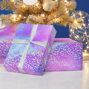 Neon Leopard Agate   Glam Abstract Stone Pattern Wrapping Paper