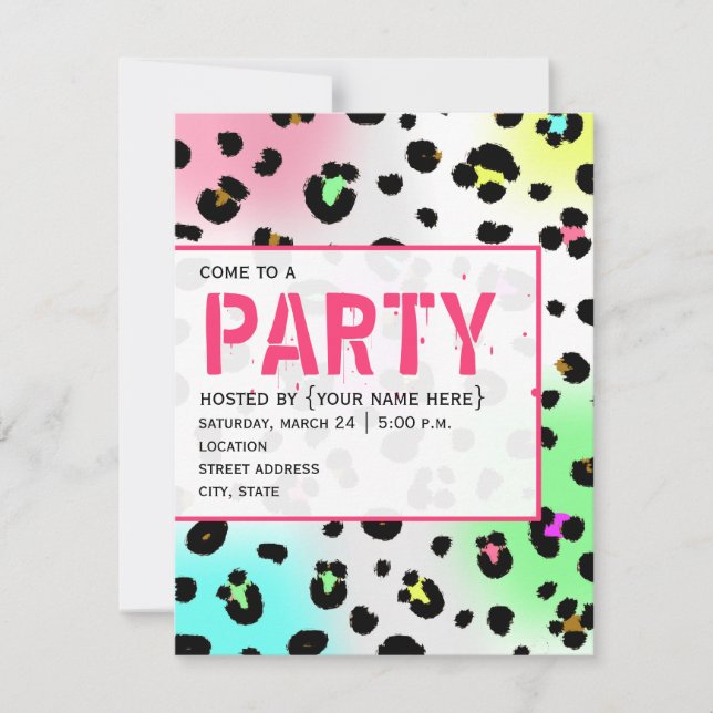 Neon Leopard Print Party Invitation (Front)