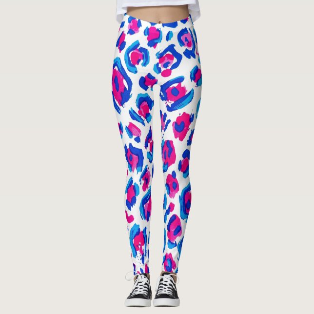 Neon Leopard Print Pattern Leggings (Front)