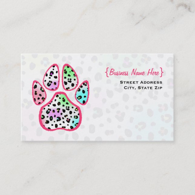 Neon Leopard Print Paw Print Business Card (Front)
