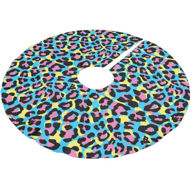 Neon Leopard Spots Pattern Brushed Polyester Tree Skirt (Angled)