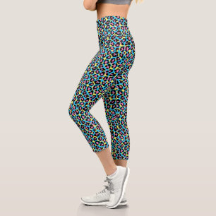 Neon Leopard Spots Pattern Capri Leggings