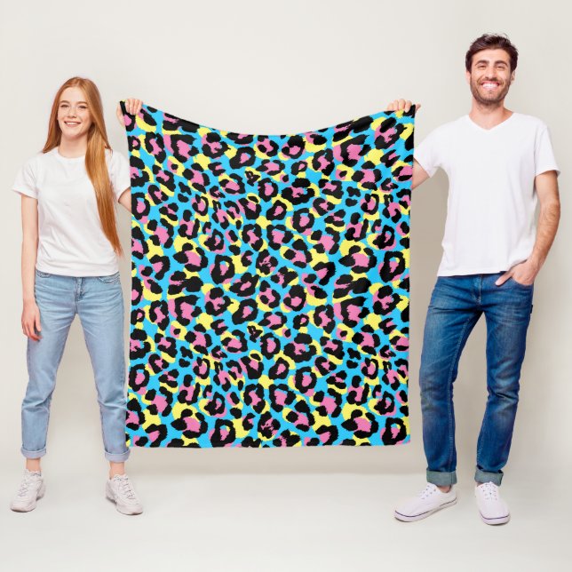 Neon Leopard Spots Pattern Fleece Blanket (In Situ)