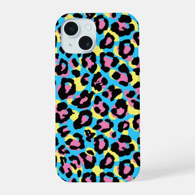 Neon Leopard Spots Pattern iPhone 15 Case (Back)
