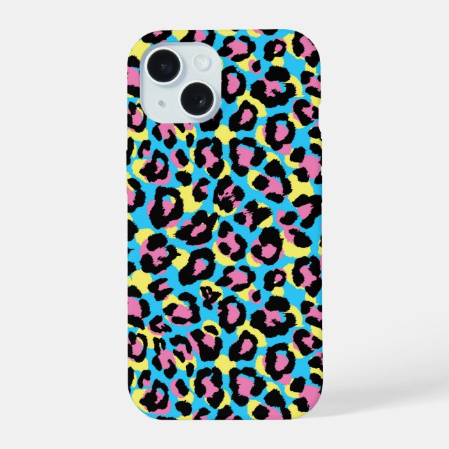 Neon Leopard Spots Pattern iPhone 15 Case (Back)