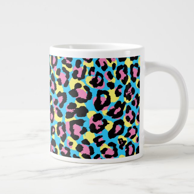 Neon Leopard Spots Pattern Large Coffee Mug (Right)
