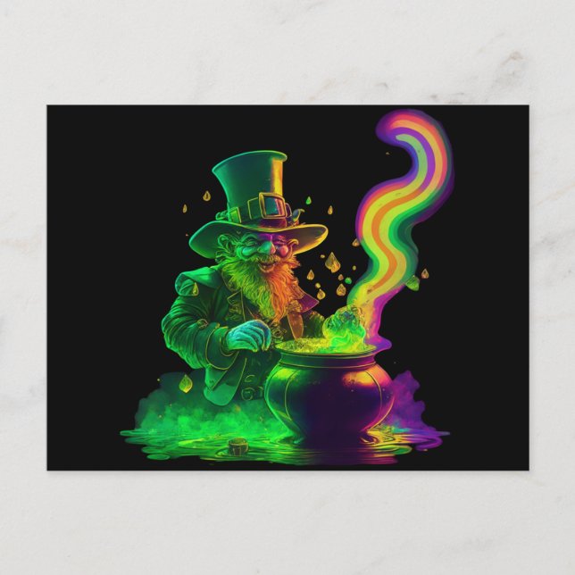 Neon Leprechaun Rainbow  Postcard (Front)