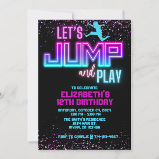 Neon Let's Jump and Play Birthday Invite Template