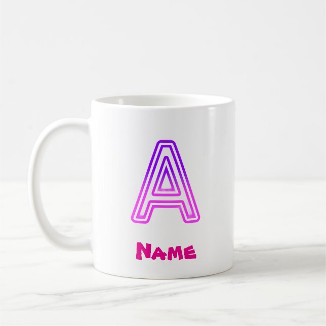 Neon Letter A Monogram Glowing Purple Pink Initial Coffee Mug (Left)