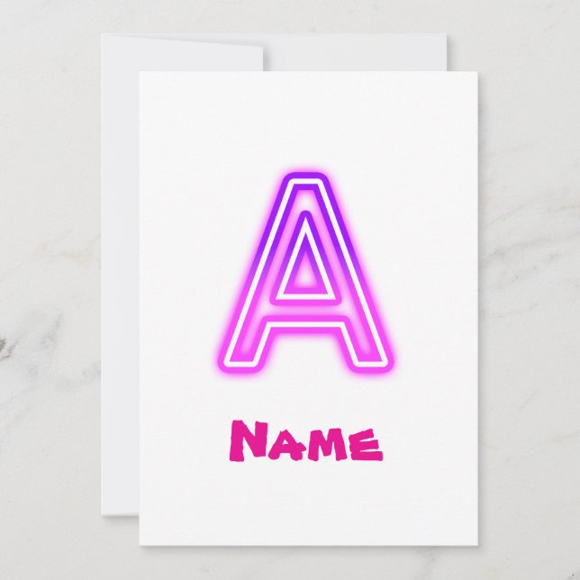 Neon Letter A Monogram Glowing Purple Pink Initial Invitation (Front)