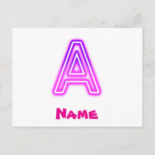 Neon Letter A Monogram Glowing Purple Pink Initial Postcard