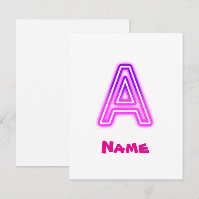 Neon Letter A Monogram Glowing Purple Pink Initial RSVP Card (Front/Back)