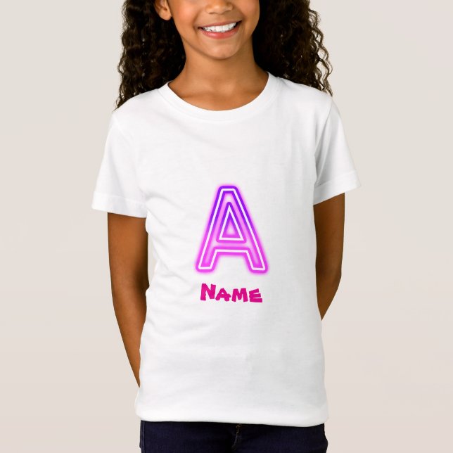 Neon Letter A Monogram Glowing Purple Pink Initial T-Shirt (Front)