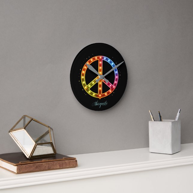 Neon Lighst Peace Sign Unisex Round Clock (Office)