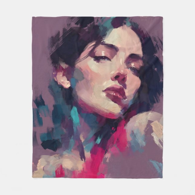 Neon Light Abstract Portrait Fleece Blanket (Front)