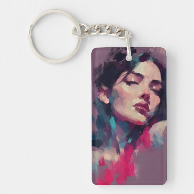 Neon Light Abstract Portrait Key Ring (Front)
