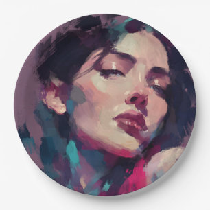 Neon Light Abstract Portrait Paper Plate