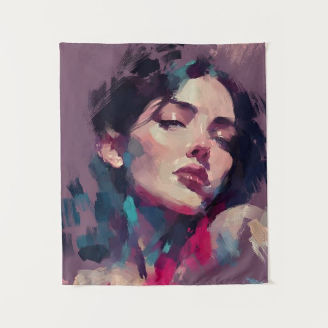 Neon Light Abstract Portrait Tapestry (Front)