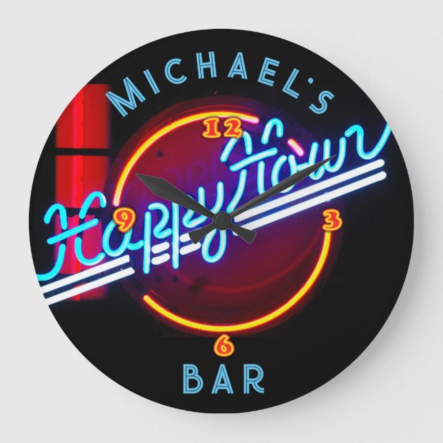 Neon Light BAR Personalised SIGN Man Cave Large Cl Clock (Front)
