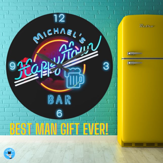 Neon Light BAR Personalised SIGN Man Cave Large Cl Clock (Creator Uploaded)