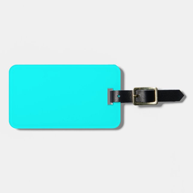Neon light blue 00ffff luggage tag (Front Horizontal)