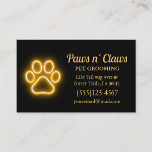 Neon Light Dog Paw Pet Grooming Business Card