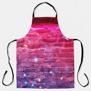 Neon light: empty brick wall. apron