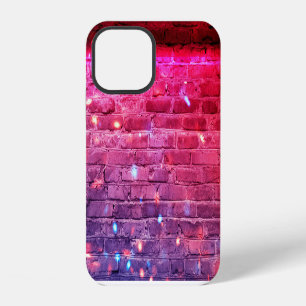 Neon light: empty brick wall. iPhone 12 case