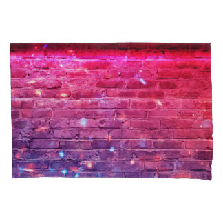 Neon light: empty brick wall. pillowcase