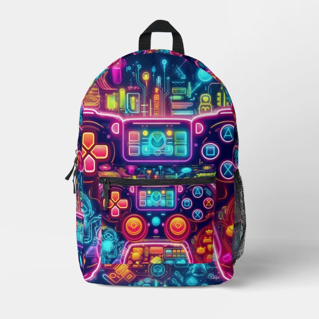 Neon Light Game Controller Printed Backpack (Front)