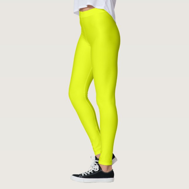 neon light green solid colour leggings (Left)